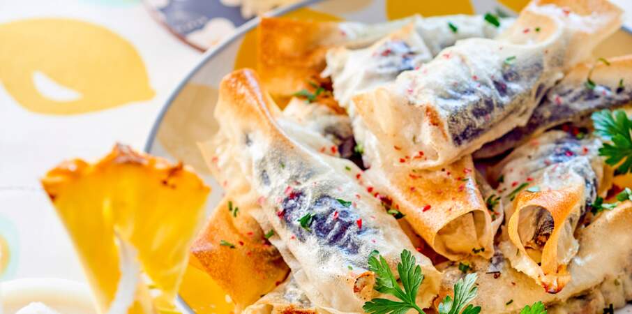 Piña colada et croustillants de sardines au fromage frais