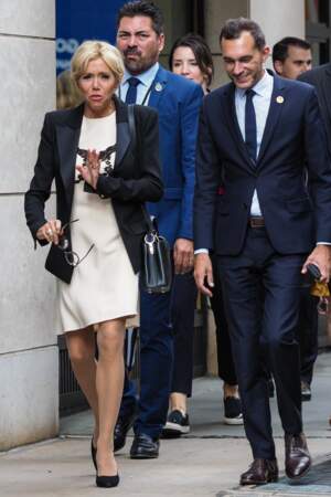 Brigitte Macron à New York le 19 septembre dans une robe Louis Vuitton
