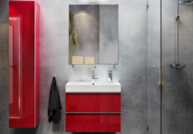 Tout pour une salle de bains Ikea : le meuble rouge cerise