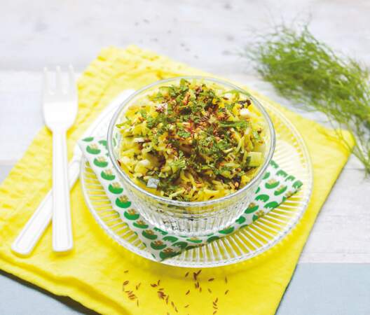 Salade de riz vegan au safran et légumes marinés