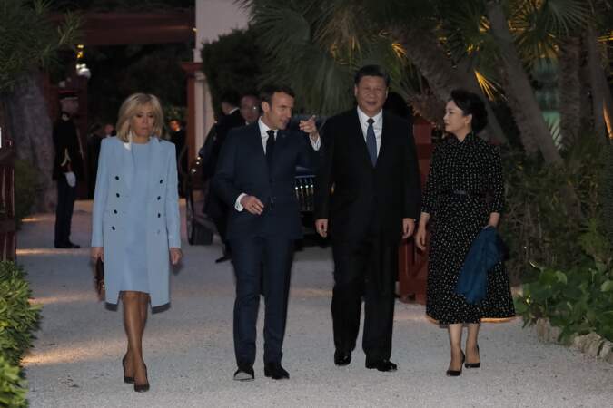 Brigitte et Emmanuel Macron en compagnie de Xi Jinping et de son épouse Peng Liyuan à Beaulieu-sur-mer le 24 mars