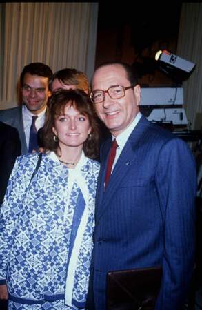 Jacques Chirac et sa fille Claude dans les coulisses de "L'heure de Vérité" en février 1986.