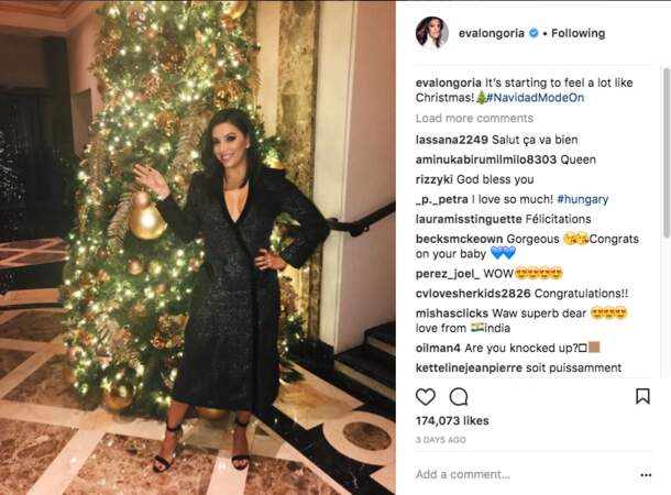 Eva Longoria confirme sa grossesse sous le sapin de Noël 