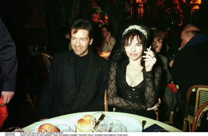Béatrice Dalle lors d'une soirée à Paris avec Alexandre Debanne en 1997.