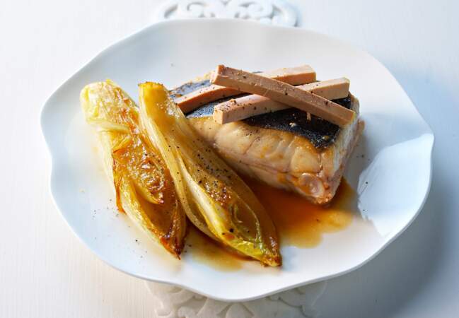 Pavé de turbot rôti au foie gras fondant