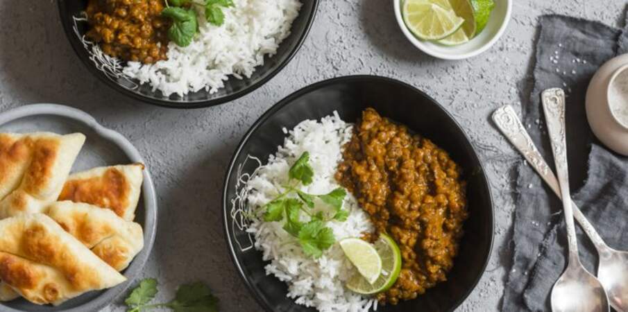 Curry de lentilles et riz basmati