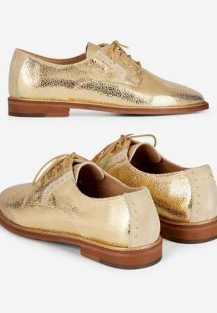 Tendance chaussures plates : derbies dorées en cuir 