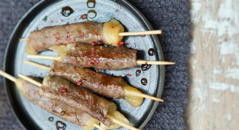 Recette Entremont : Brochettes yakitoris à la raclette