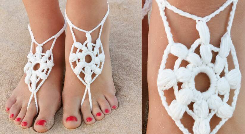 Les bijoux de pieds crème au crochet