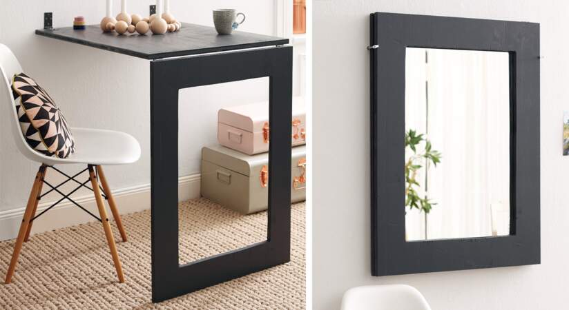 Une table design et un miroir