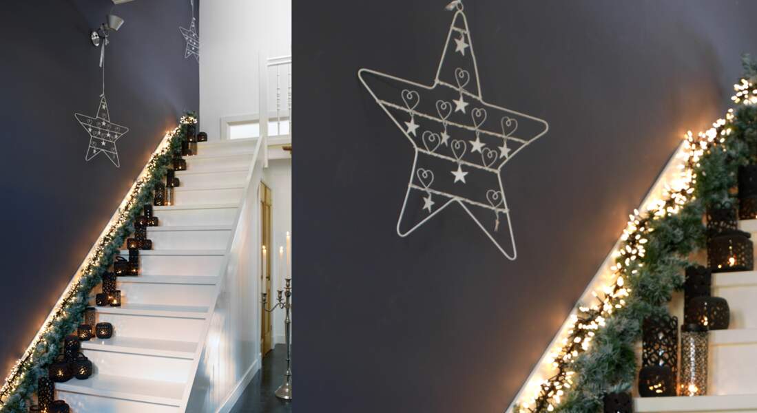 Décoration de Noël : un escalier lumineux
