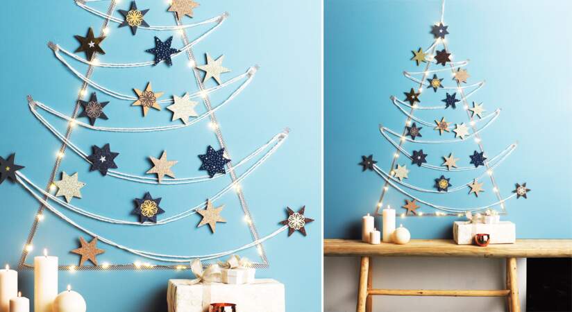 Un sapin de Noël mural et étoiles en papier
