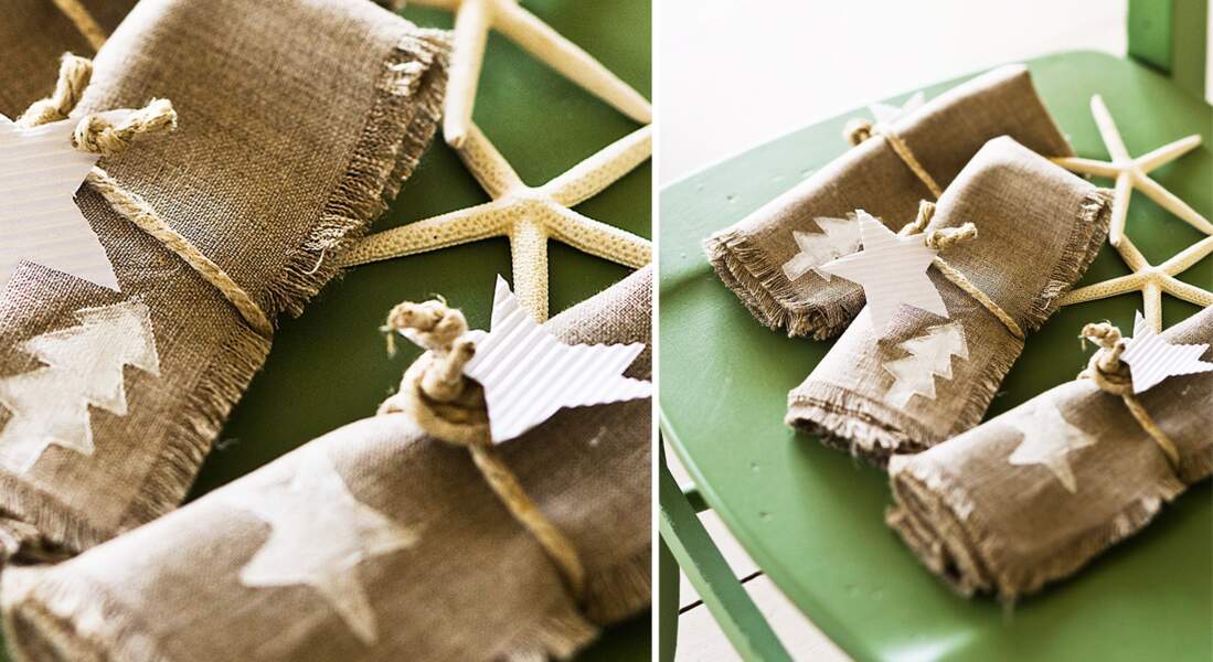 Activité de Noël : décorer des serviettes avec un tampon