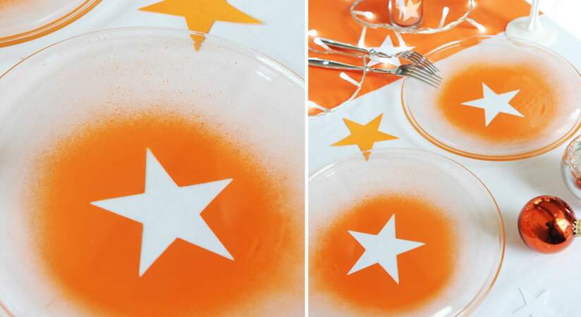 Vaisselle de Noël : des assiettes peintes au pochoir étoile