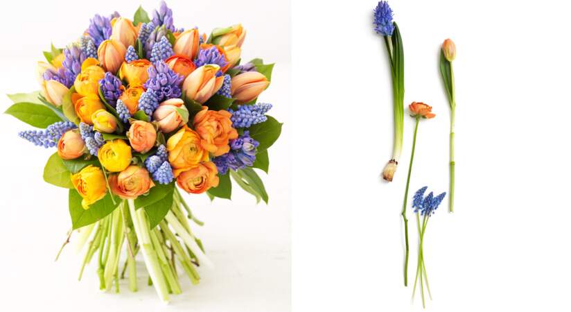 Faire un bouquet printanier : tulipes, jacinthes et renoncules