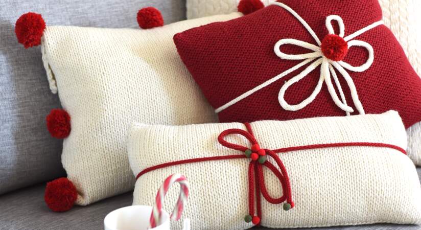 Décorations de Noël : coussin tricot-tricotin