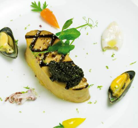 Foie gras, marinière de moule et caviar de Philippe Etchebest