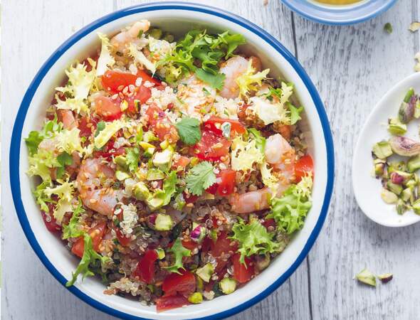 Salade de quinoa, crevettes et pistaches