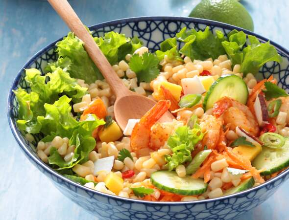 Salade thaï au maïs blanc et crevettes
