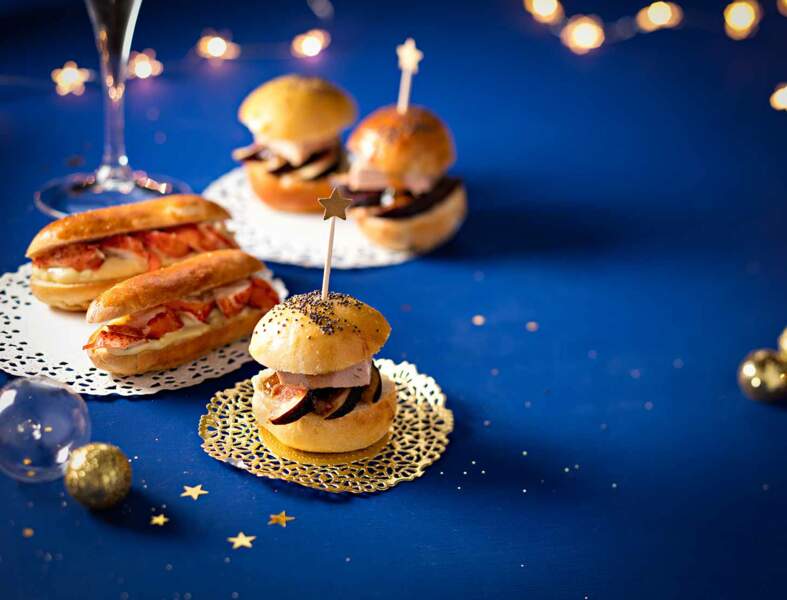 Mini-burgers au foie gras et hot dogs au homard