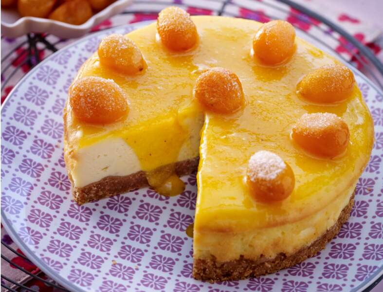 Cheesecake au naturel, coulis de kumquats à peine confits