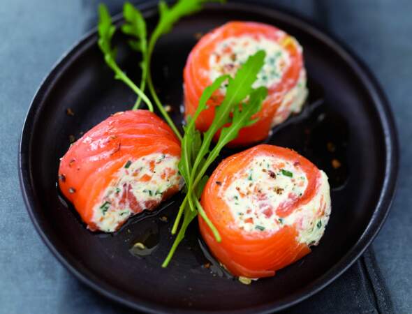 Spirale de saumon et crabe aux carottes fondantes