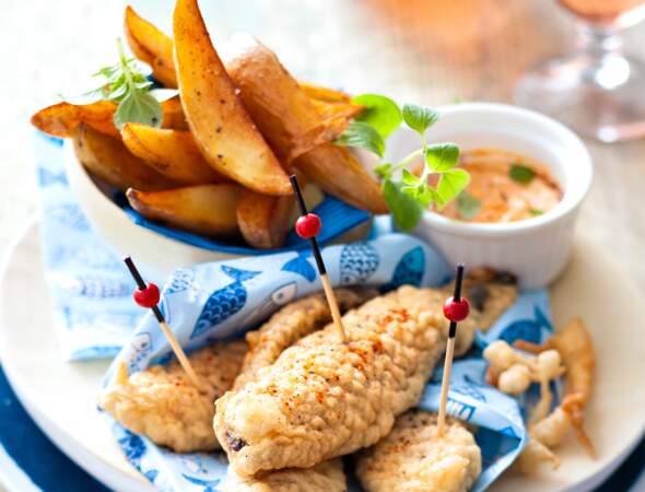 Brochette « fish and chips » de sardines panées