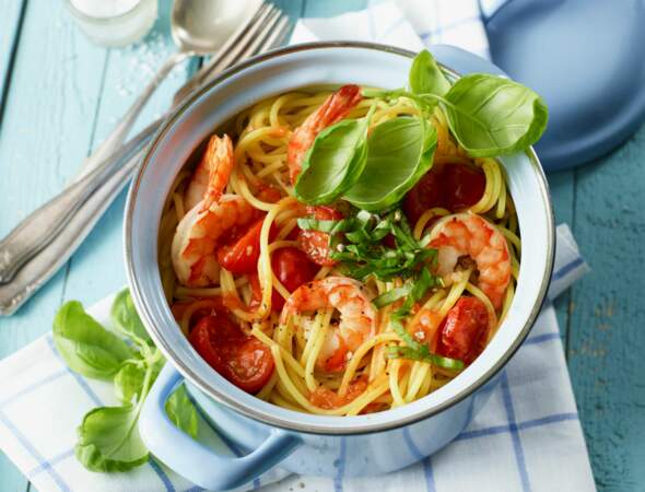 Spaghettis marinara aux crevettes