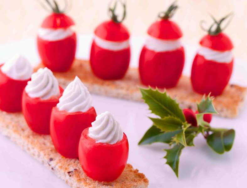 Mini-tomates farcies de Société à Tartiner, mouillettes de pain aux céréales