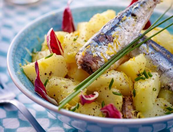 Salade tiède de pommes de terre et sardines au yuzu
