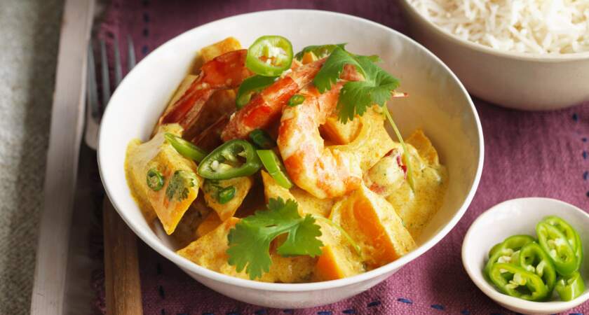 Curry de crevettes à la courge butternut