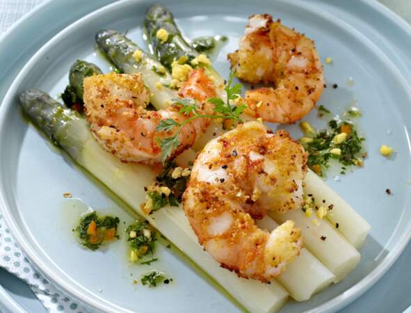Salade d’asperges et crevettes croustillantes