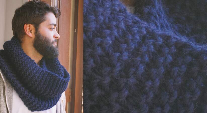 Modèle de tricot gratuit : le snood point mousse pour homme