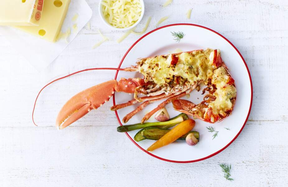 Gratin de homard, à l'Emmental AOP suisse et aux petits légumes de saison