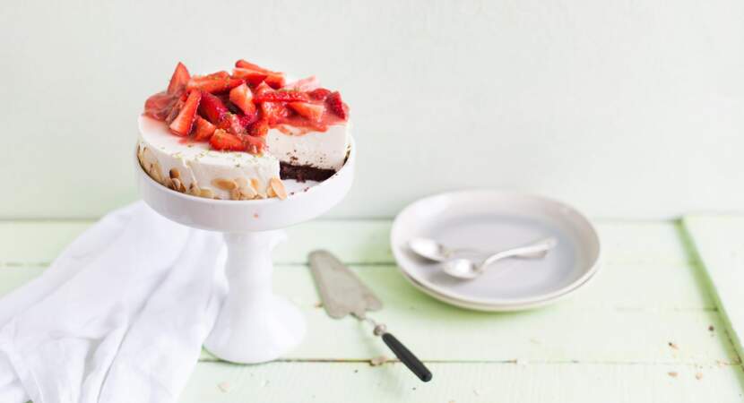 Cheesecake fraise rhubarbe à la farine de lin
