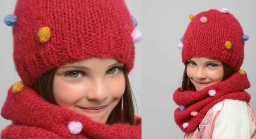 Modèle de tricot gratuit : le bonnet et snood coordonnés pour enfant