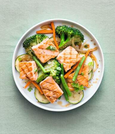 Poêlée de saumon aux légumes verts 