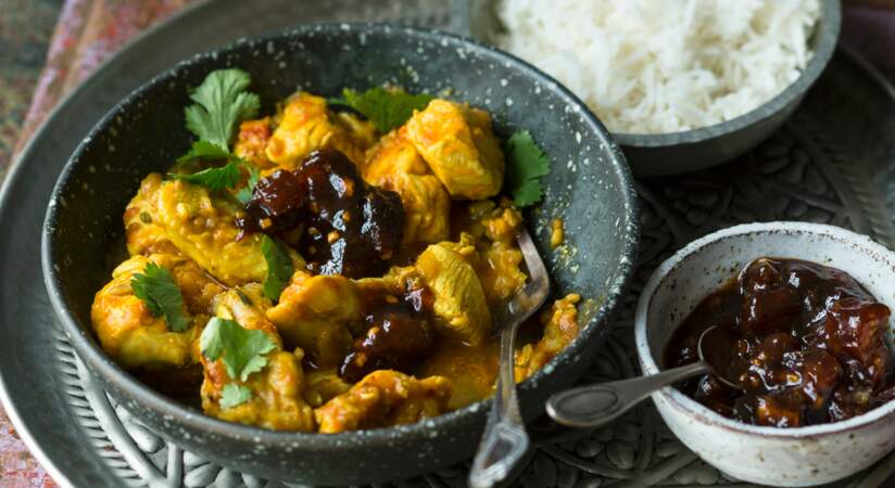 Poulet au curry et chutney de dattes au tamarin