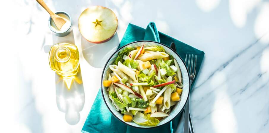 Salade de pâtes, pomme, céleri façon césar à l’huile d’olive de Provence AOP