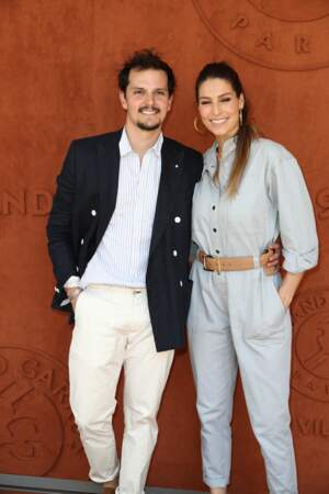 Laury Thilleman (Miss France 2011) et son compagnon Juan Arbelaez au village lors des internationaux de tennis de Roland-Garros à Paris, France, le 1er juin 2019.