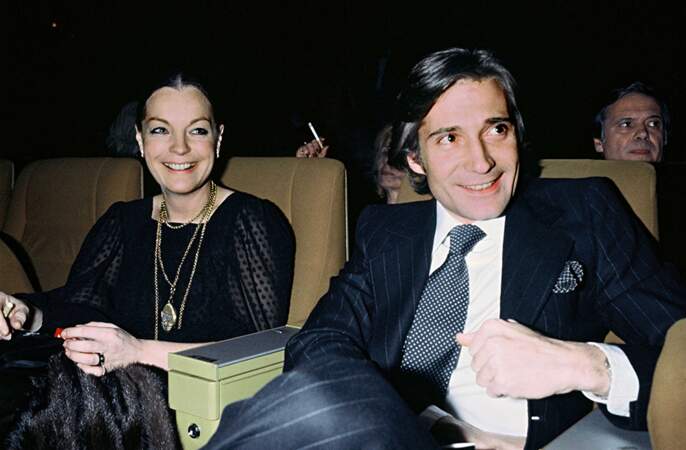 Romy Schneider (40 ans) et son mari Daniel Biasini au concert de Serge Lama, le 16 janvier 1979, à Paris.