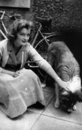 Romy Schneider (16 ans) avec son chien en 1954.