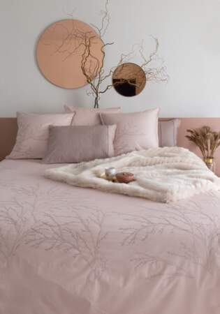 Parure de lit en satin de coton rose poudré