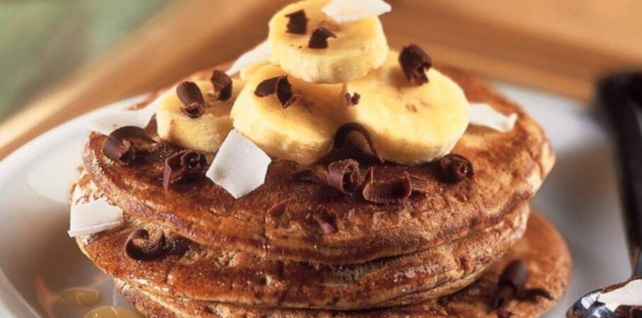Pancakes choco-bananes et noix de coco
