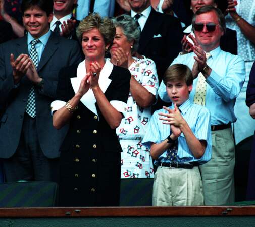 Lady Diana et son fils William, le jour de la finale de tennis féminine de Wimbledon, entre Conchita Martinez et Martina Navratilova, le 2 juillet 1994.