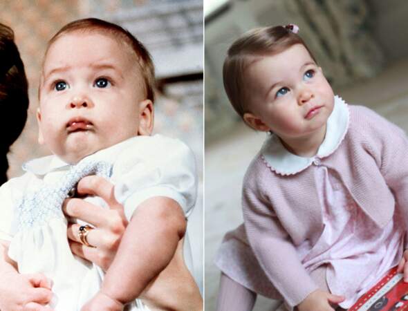 Le prince William à 6 mois, et la princesse Charlotte à 1 an. Même petite moue.