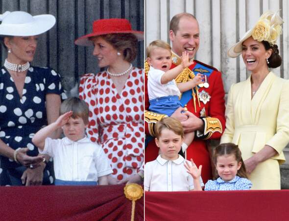 Le prince William et la princesse Charlotte, tous les deux à 4 ans, saluant la foule du balcon de Buckingham Palace.