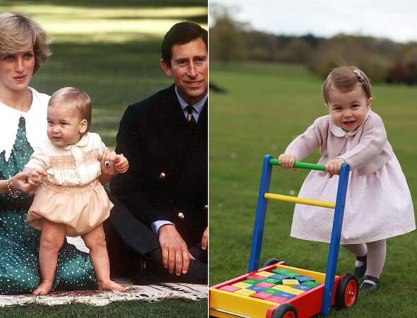 Le prince William à 2 ans et la princesse Charlotte à 1 an.