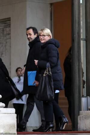 Claude Chirac et son mari Frédéric Salat-Baroux arrivent à la conférence national du handicap au palais de l'Elysée à Paris. 