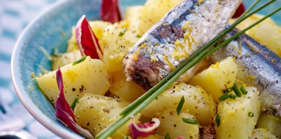 Salade tiède de pommes de terre et sardines au yuzu